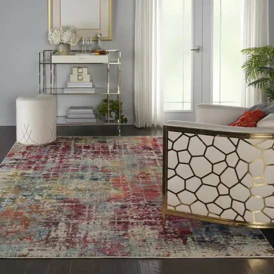 Ivory Red and Pink Abstract Distressed Non Skid Area Rug Photo 5