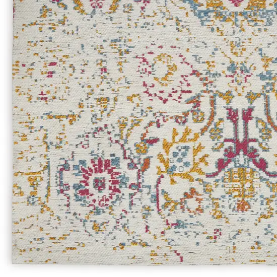 Ivory Red and Yellow Damask Distressed Area Rug Photo 8