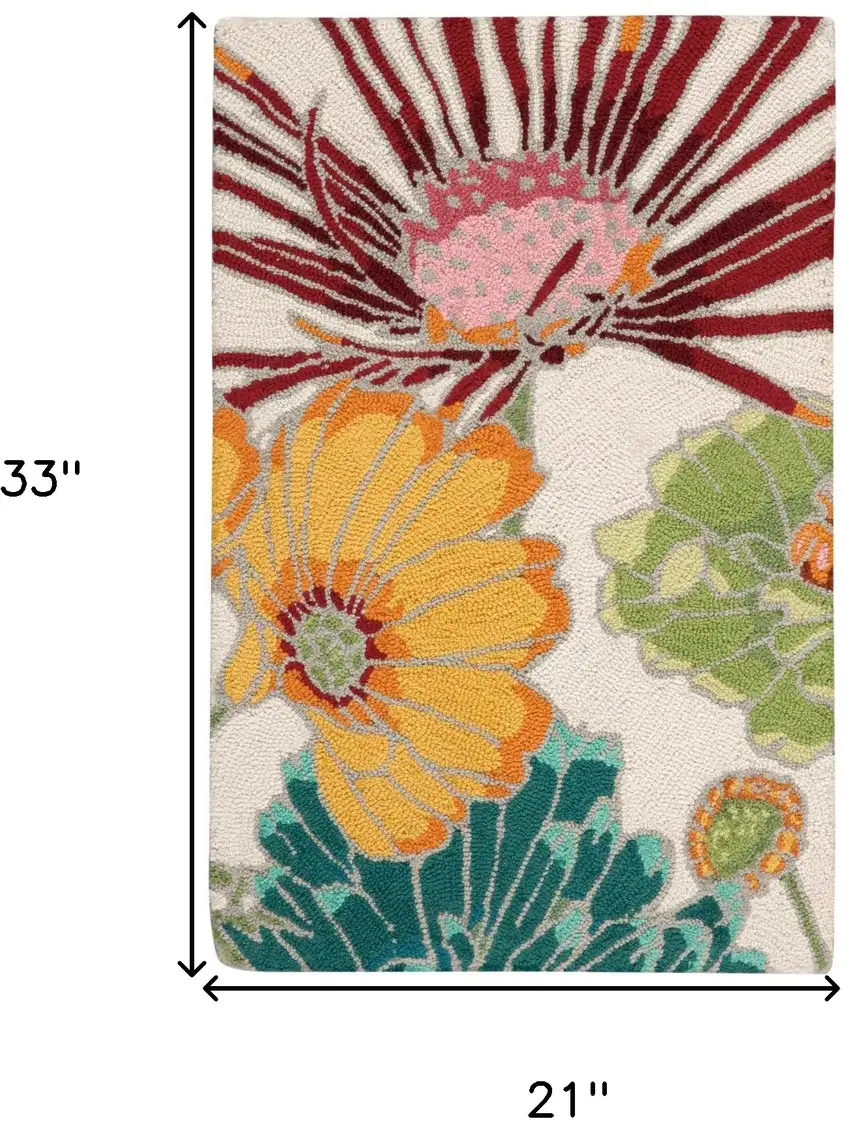 Ivory Red and Yellow Floral Hand Carved Handmade Area Rug Photo 3