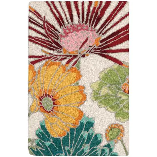 Ivory Red and Yellow Floral Hand Carved Handmade Area Rug Photo 1