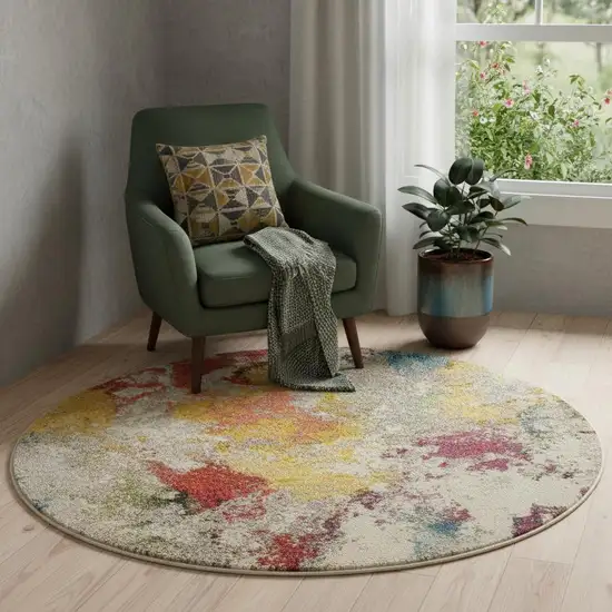 5' X 5' Ivory Round Abstract Power Loom Non Skid Area Rug Photo 1