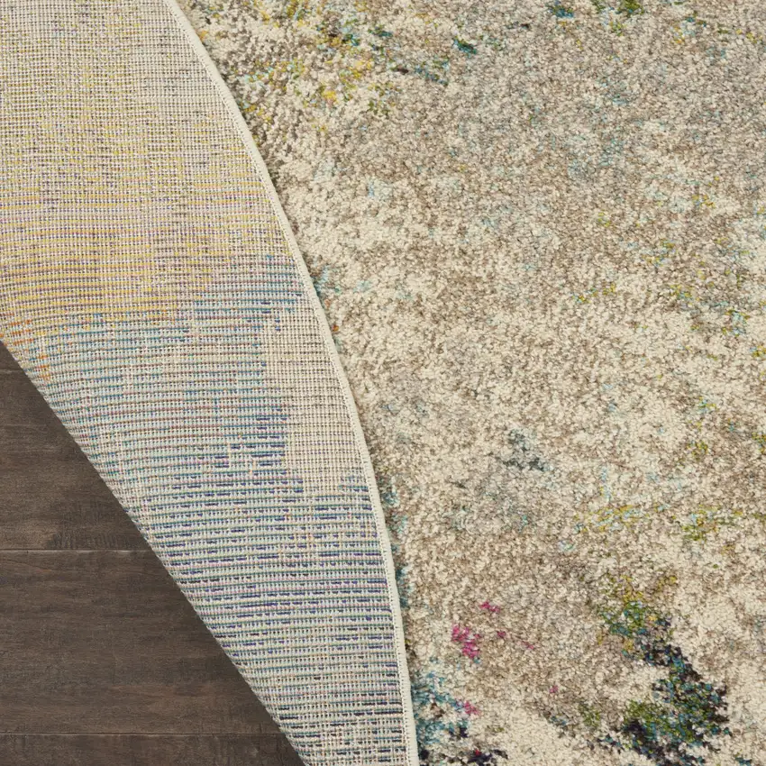 8' X 8' Ivory Round Abstract Power Loom Non Skid Area Rug Photo 7