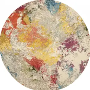 Photo of Ivory Round Abstract Power Loom Non Skid Area Rug