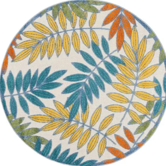 Ivory Round Floral Non Skid Indoor Outdoor Area Rug Photo 4