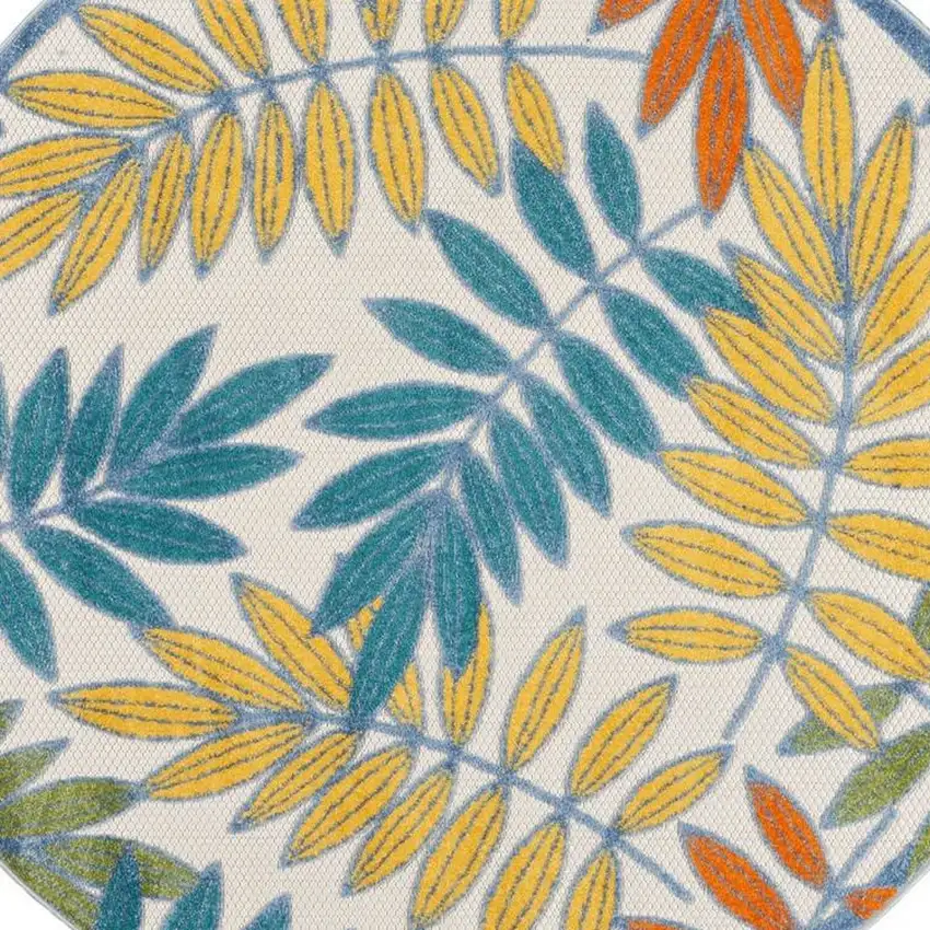 Ivory Round Floral Non Skid Indoor Outdoor Area Rug Photo 3