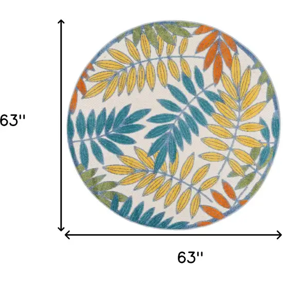 Ivory Round Floral Non Skid Indoor Outdoor Area Rug Photo 5