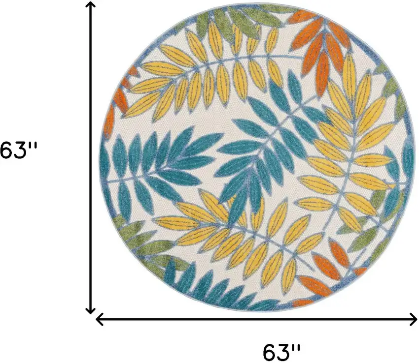 Ivory Round Floral Non Skid Indoor Outdoor Area Rug Photo 5