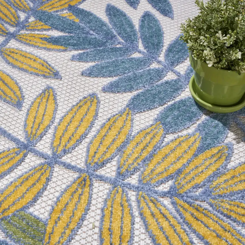 Ivory And Blue Round Indoor Outdoor Area Rug Photo 7