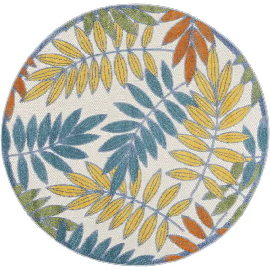 Ivory And Blue Round Indoor Outdoor Area Rug Photo 1