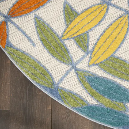 Ivory Round Floral Non Skid Indoor Outdoor Area Rug Photo 9
