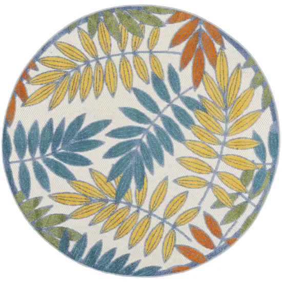 Ivory Round Floral Non Skid Indoor Outdoor Area Rug Photo 3