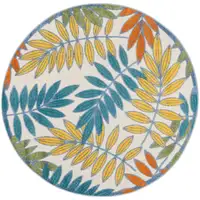 Photo of Ivory Round Floral Non Skid Indoor Outdoor Area Rug