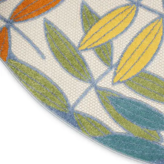 Ivory And Blue Round Indoor Outdoor Area Rug Photo 6