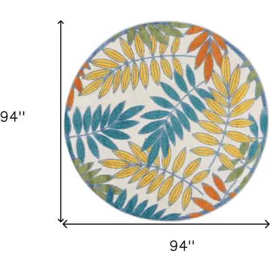 Ivory Round Floral Non Skid Indoor Outdoor Area Rug Photo 6