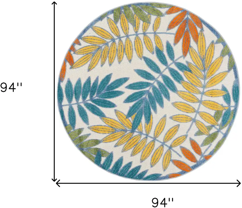 Ivory Round Floral Non Skid Indoor Outdoor Area Rug Photo 6