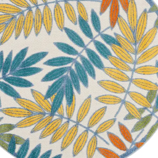 Ivory Round Floral Non Skid Indoor Outdoor Area Rug Photo 5