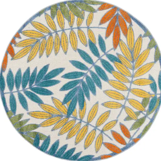 Ivory Round Floral Non Skid Indoor Outdoor Area Rug Photo 2