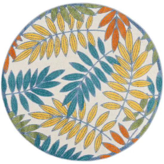 Ivory Round Floral Non Skid Indoor Outdoor Area Rug Photo 1