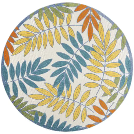 Ivory Round Floral Non Skid Indoor Outdoor Area Rug Photo 4