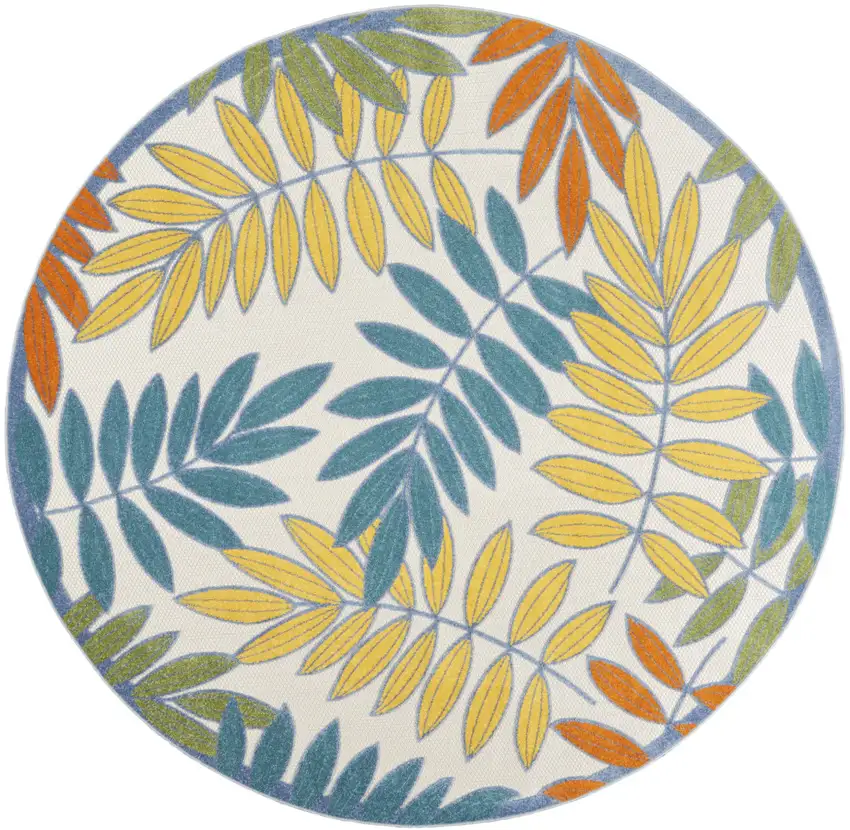 Ivory Round Floral Non Skid Indoor Outdoor Area Rug Photo 4