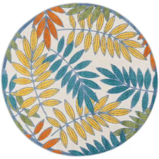 Ivory Round Floral Non Skid Indoor Outdoor Area Rug Photo 3