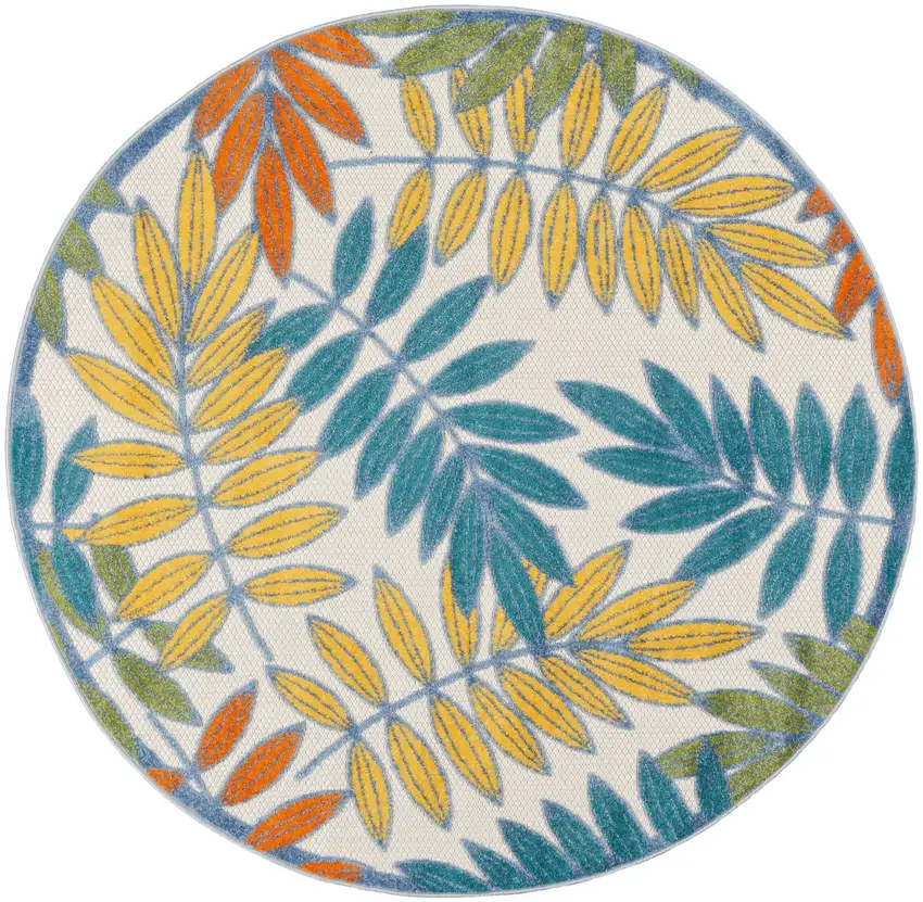 Ivory Round Floral Non Skid Indoor Outdoor Area Rug Photo 3