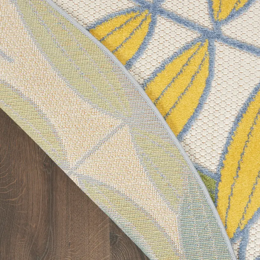 Ivory Round Floral Non Skid Indoor Outdoor Area Rug Photo 9