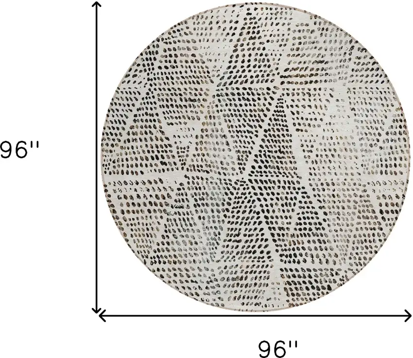 Ivory Round Geometric Washable Non Skid Indoor Outdoor Area Rug Photo 3