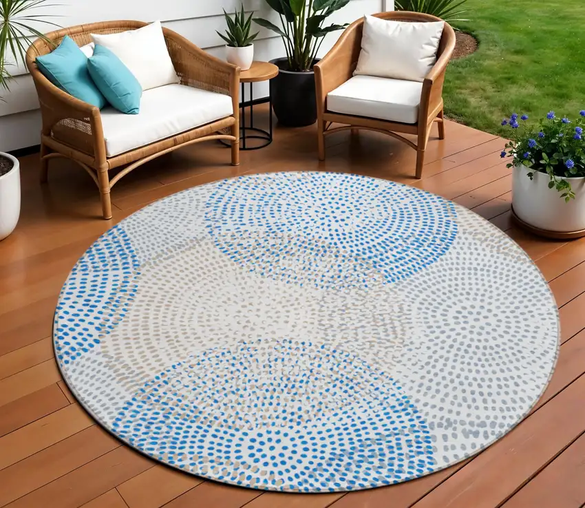 Ivory Round Polka Dot Washable Non Skid Indoor Outdoor Area Rug Photo 1