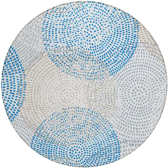 Ivory Round Polka Dot Washable Non Skid Indoor Outdoor Area Rug Photo 2