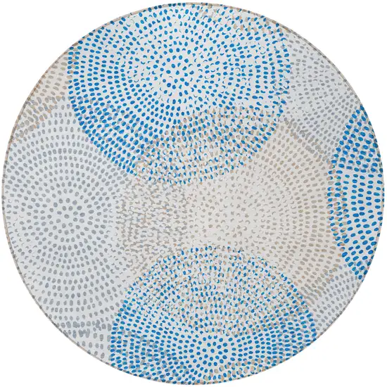 Ivory Round Polka Dot Washable Non Skid Indoor Outdoor Area Rug Photo 5