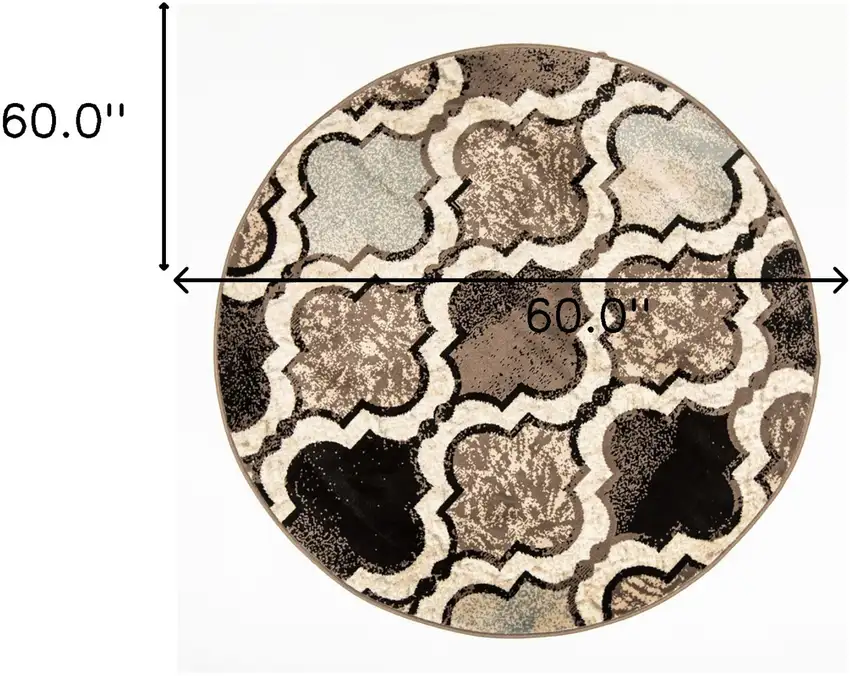 Ivory Round Quatrefoil Power Loom Distressed Stain Resistant Area Rug Photo 6