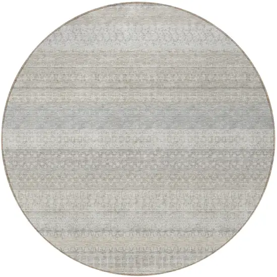 Ivory Round Striped Washable Non Skid Indoor Outdoor Area Rug Photo 4