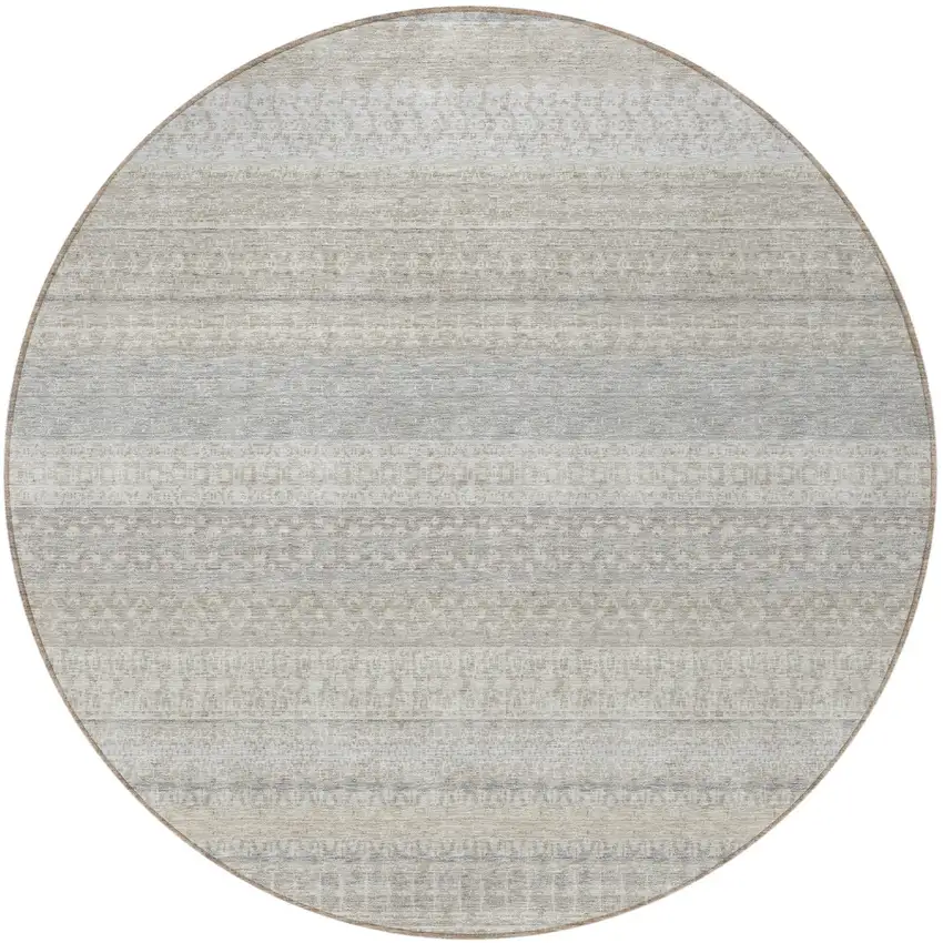 Ivory Round Striped Washable Non Skid Indoor Outdoor Area Rug Photo 4