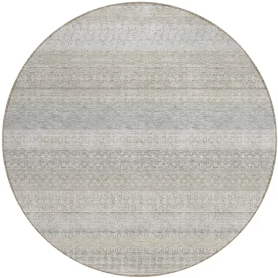 Ivory Round Striped Washable Non Skid Indoor Outdoor Area Rug Photo 2