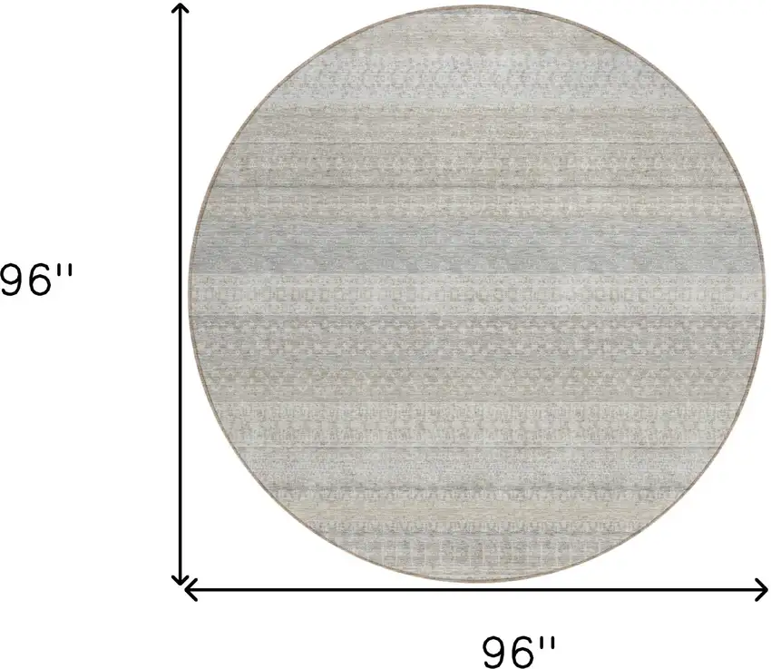 Ivory Round Striped Washable Non Skid Indoor Outdoor Area Rug Photo 3
