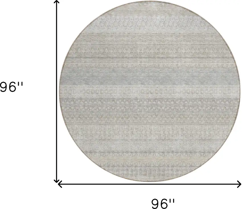 Ivory Round Striped Washable Non Skid Indoor Outdoor Area Rug Photo 3