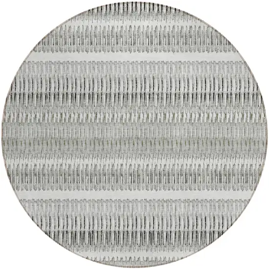 Ivory Round Striped Washable Non Skid Indoor Outdoor Area Rug Photo 2
