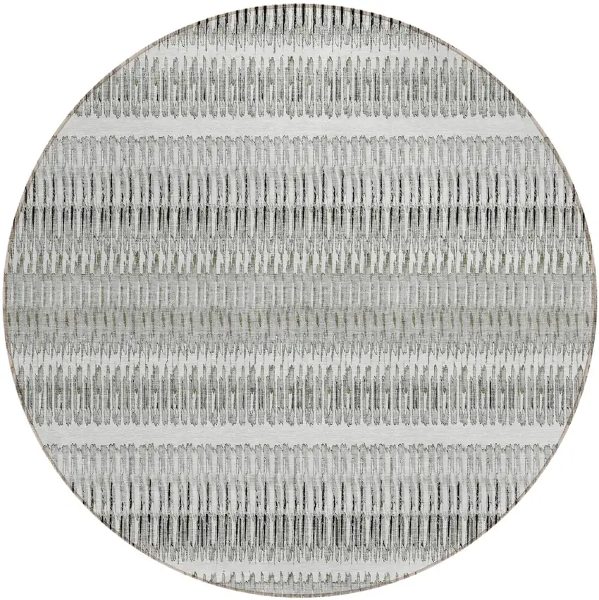 Ivory Round Striped Washable Non Skid Indoor Outdoor Area Rug Photo 2