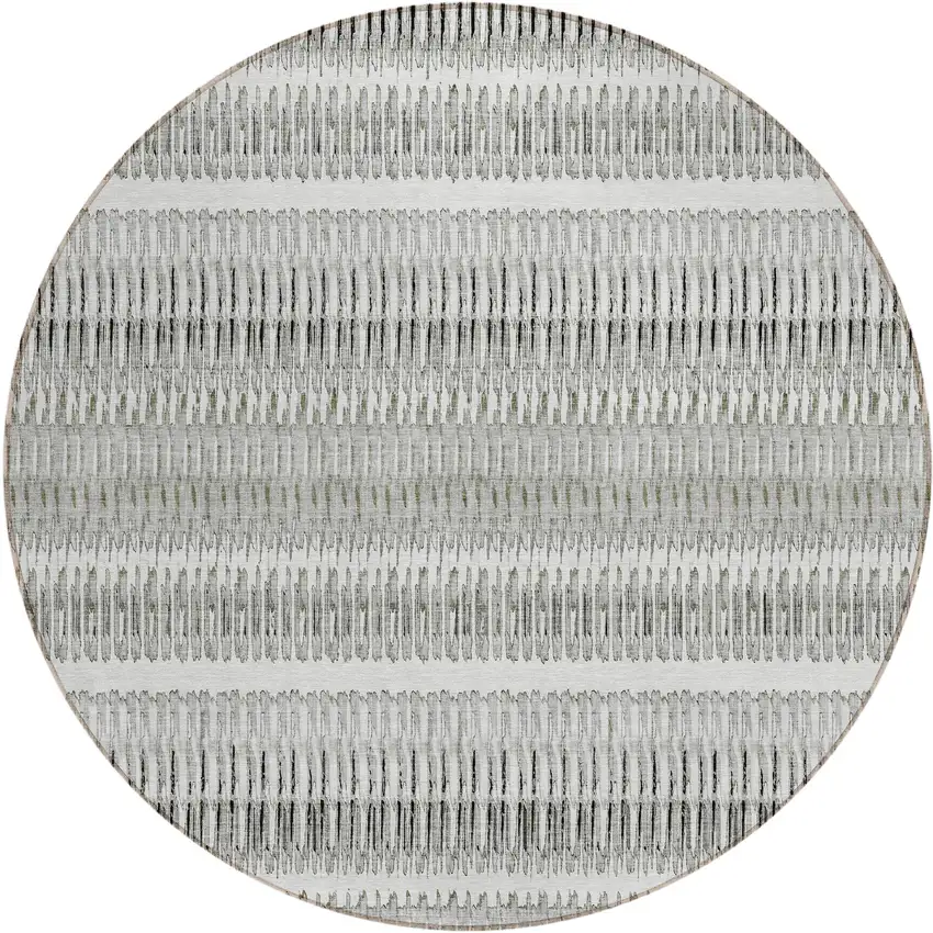 Ivory Round Striped Washable Non Skid Indoor Outdoor Area Rug Photo 2