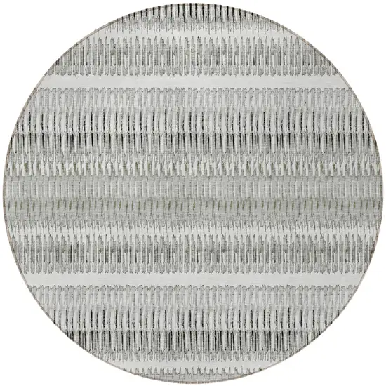 Ivory Round Striped Washable Non Skid Indoor Outdoor Area Rug Photo 4