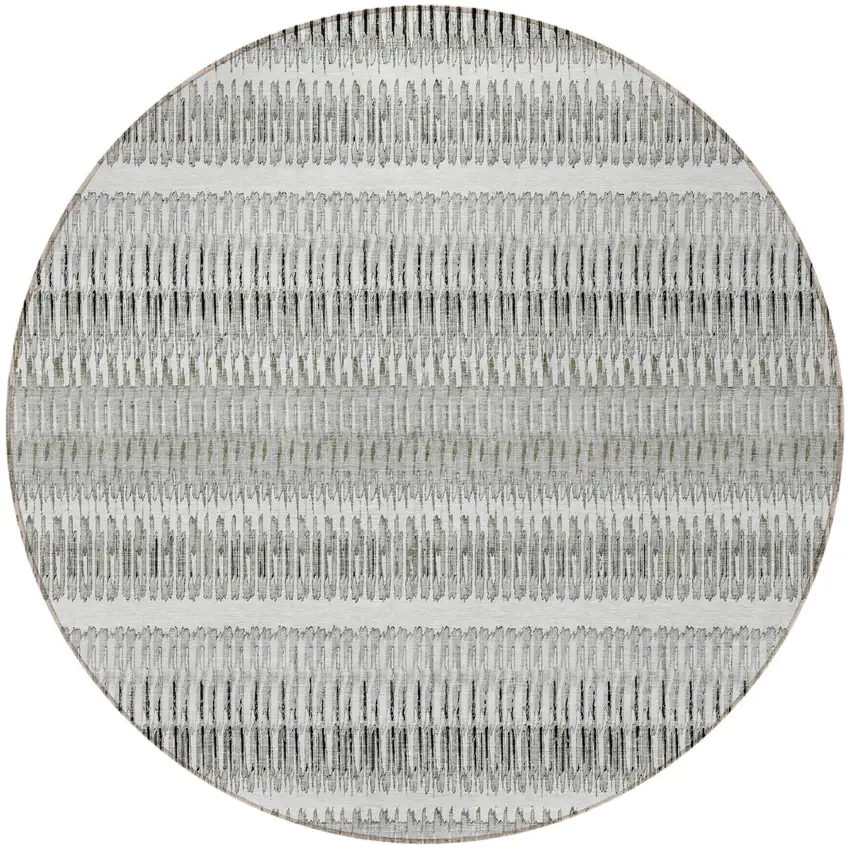 Ivory Round Striped Washable Non Skid Indoor Outdoor Area Rug Photo 4