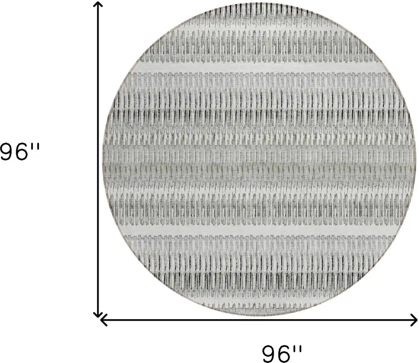 8' Ivory Gray And Taupe Round Striped Washable Indoor Outdoor Area Rug Photo 3