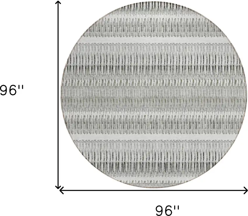 8' Ivory Gray And Taupe Round Striped Washable Indoor Outdoor Area Rug Photo 3