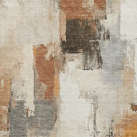 Ivory Rust And Beige Abstract Washable Area Rug With UV Protection Photo 3