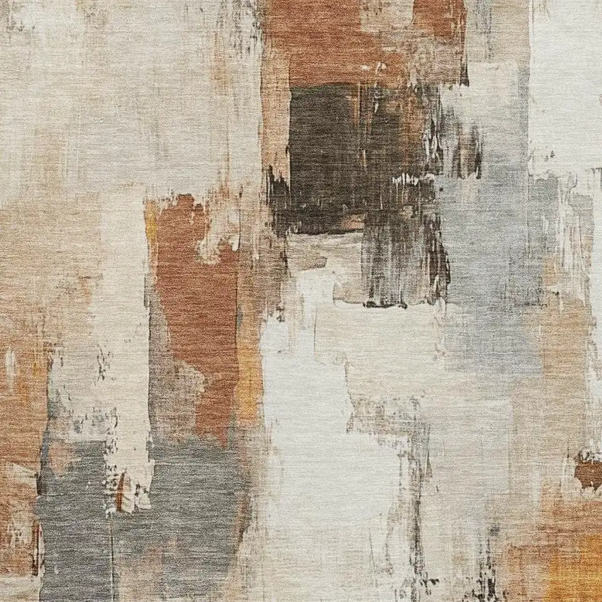 Ivory Rust And Beige Abstract Washable Area Rug With UV Protection Photo 3