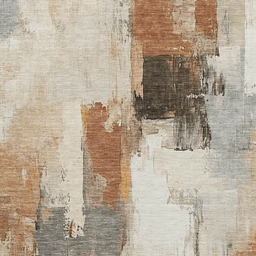 Ivory Rust And Beige Abstract Washable Area Rug With UV Protection Photo 3