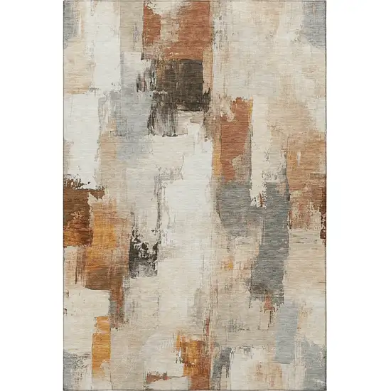 Ivory Rust And Beige Abstract Washable Area Rug With UV Protection Photo 4
