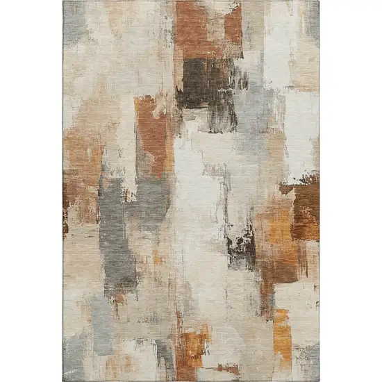 Ivory Rust And Beige Abstract Washable Area Rug With UV Protection Photo 1