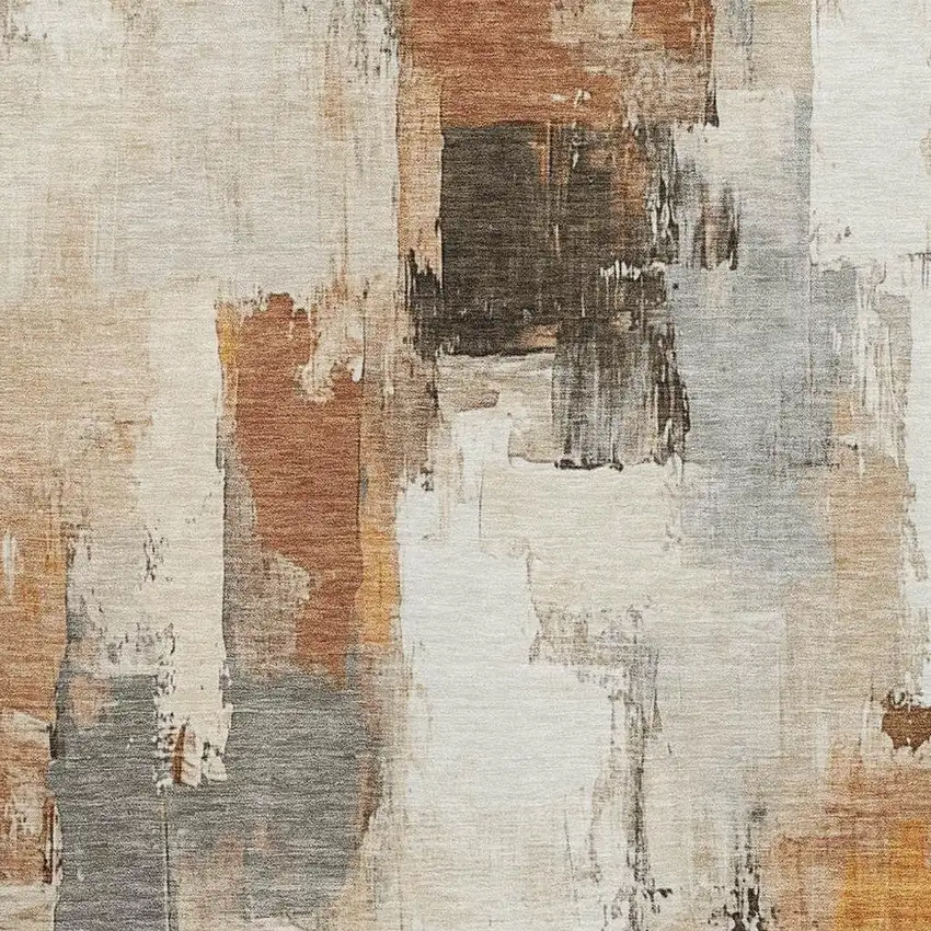 Ivory Rust And Beige Abstract Washable Area Rug With UV Protection Photo 3